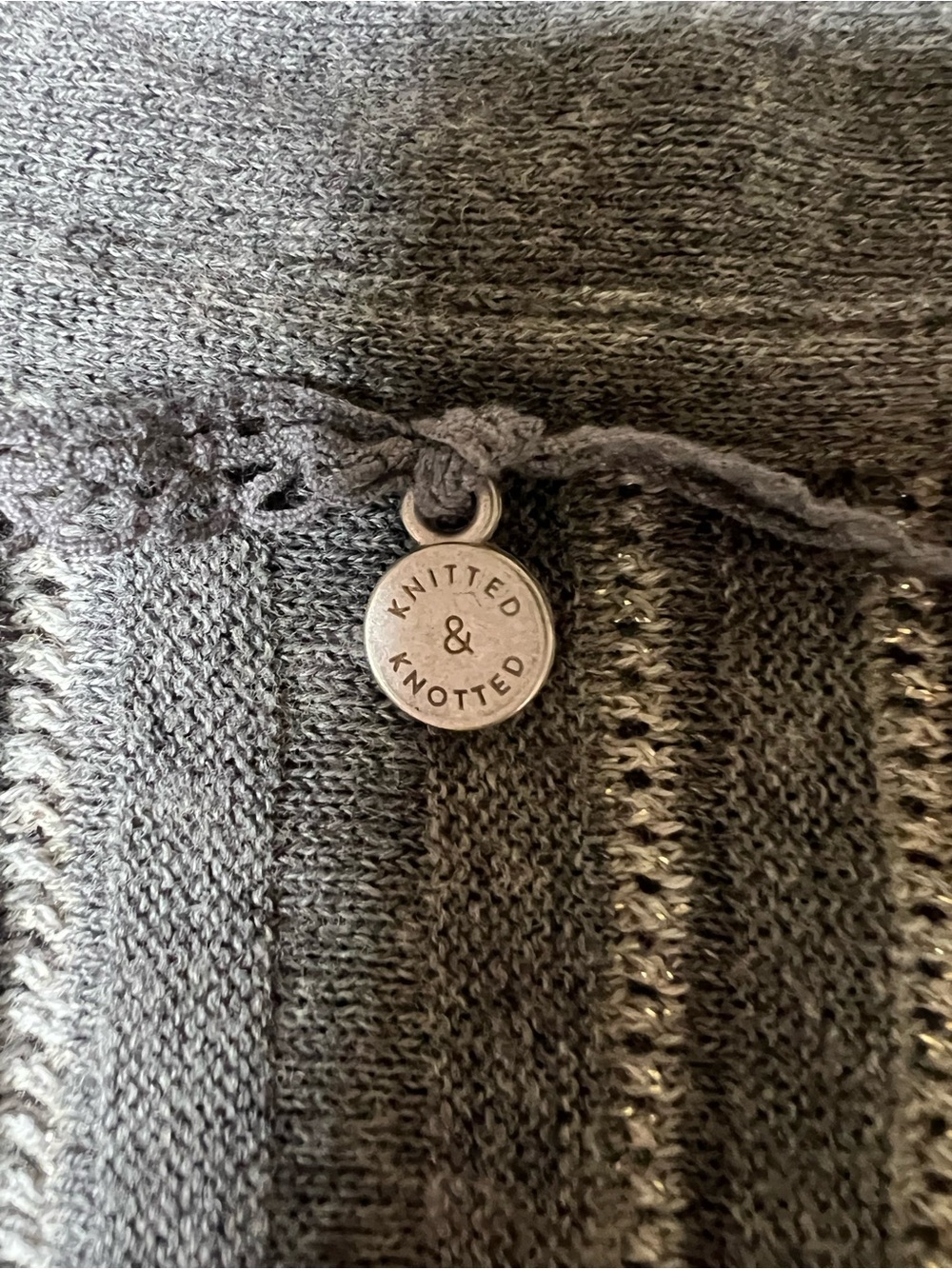 Knitted & Knotted Open Front Cardigan | Size Small | Gray Cotton Blend